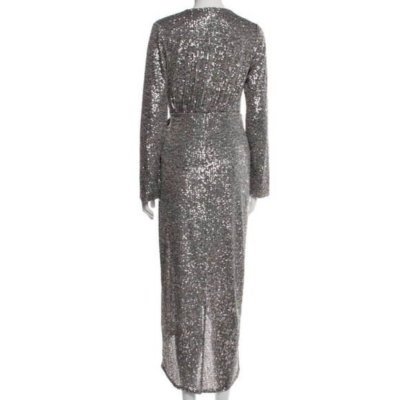 Women's Dresses Evening Designer Halston Heritage V Neck Long Wrap Sequin Dress - Picture 4 of 10